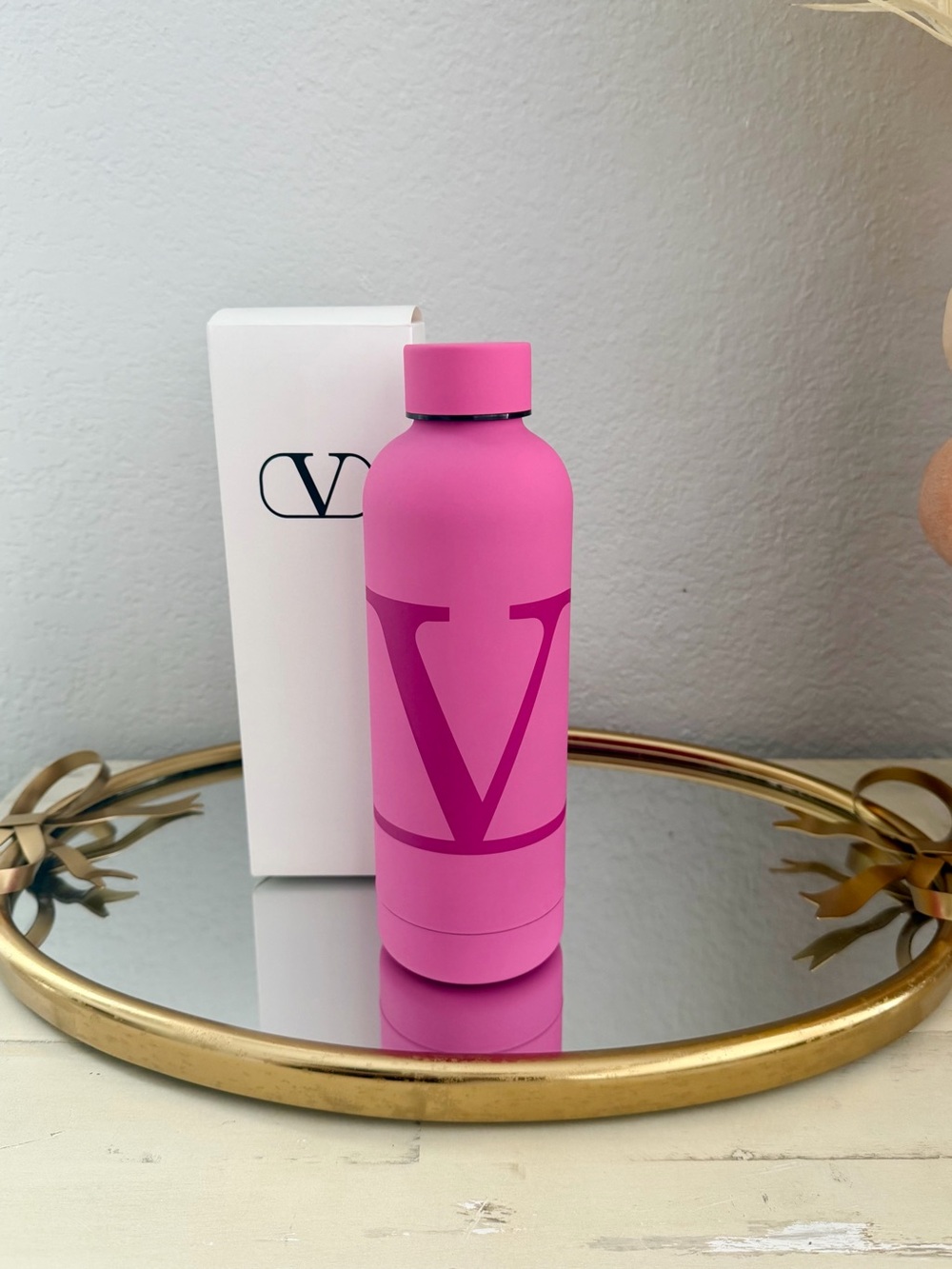 Valentino Matte Hot Pink V-Logo Water Bottle